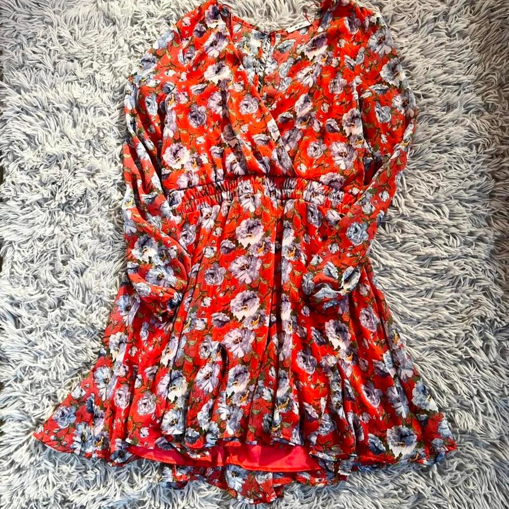 Floral Ruffle Smocked Cottage Core Retro Pinup Flowy Whimsical Indie Red‎ Dress